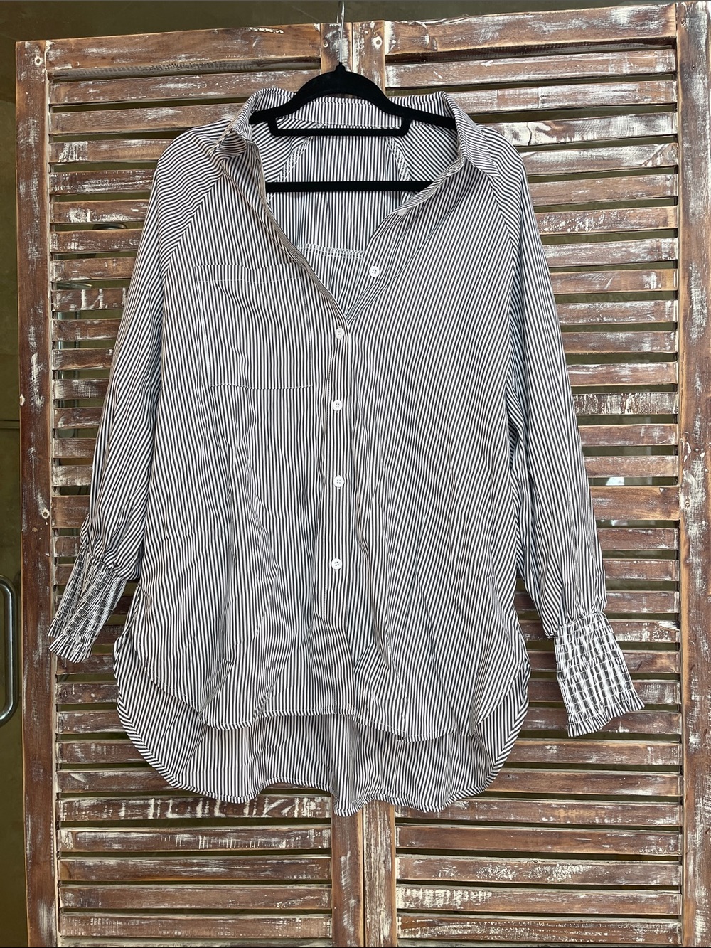 New Striped Button-Front Women's Shirt - Black/White with pockets